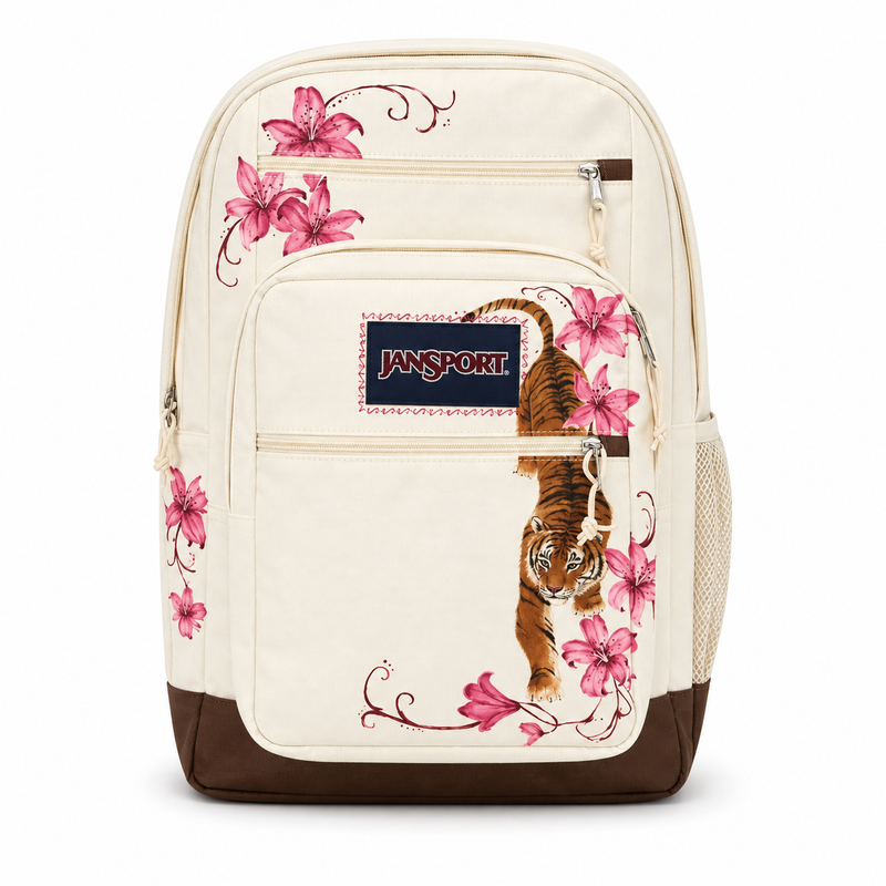 Tiger Sakura backpack with dimensions